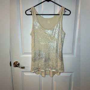 a.n.a. Women’s Cream & Silver Shimmer Tank Top Small